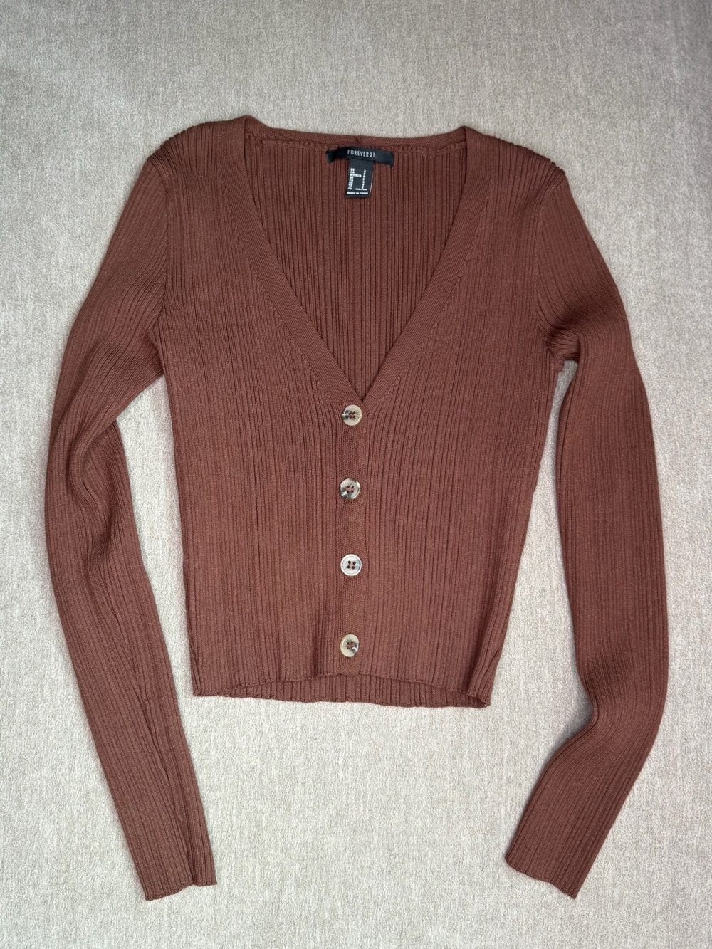 Forever 21 Cropped Ribbed Button-Up Cardigan